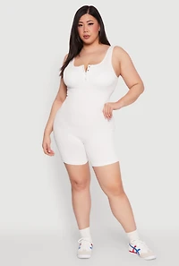 Plus Seamless Ribbed Sleeveless Biker Romper