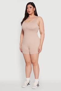 Womens Plus Seamless Ribbed Sleeveless Biker Romper,