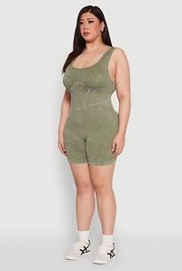 Womens Plus Seamless Ribbed Corset Detail Biker Romper, 2X-3X