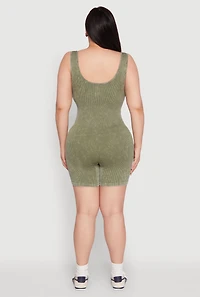 Womens Plus Seamless Ribbed Corset Detail Biker Romper, 2X-3X