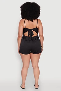 Womens Plus Textured Knit Tie Back Plunge Neck Romper,