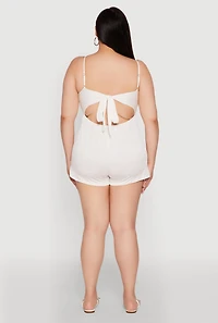 Plus Textured Knit Tie Back Plunge Neck Romper
