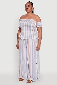Womens Plus Size Striped Off The Shoulder Peplum Top, Multi, Size 3X