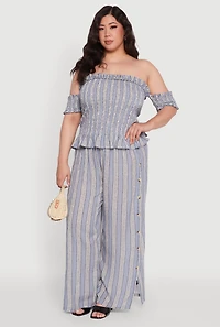 Womens Plus Size Striped Off The Shoulder Peplum Top, Blue, Size 3X