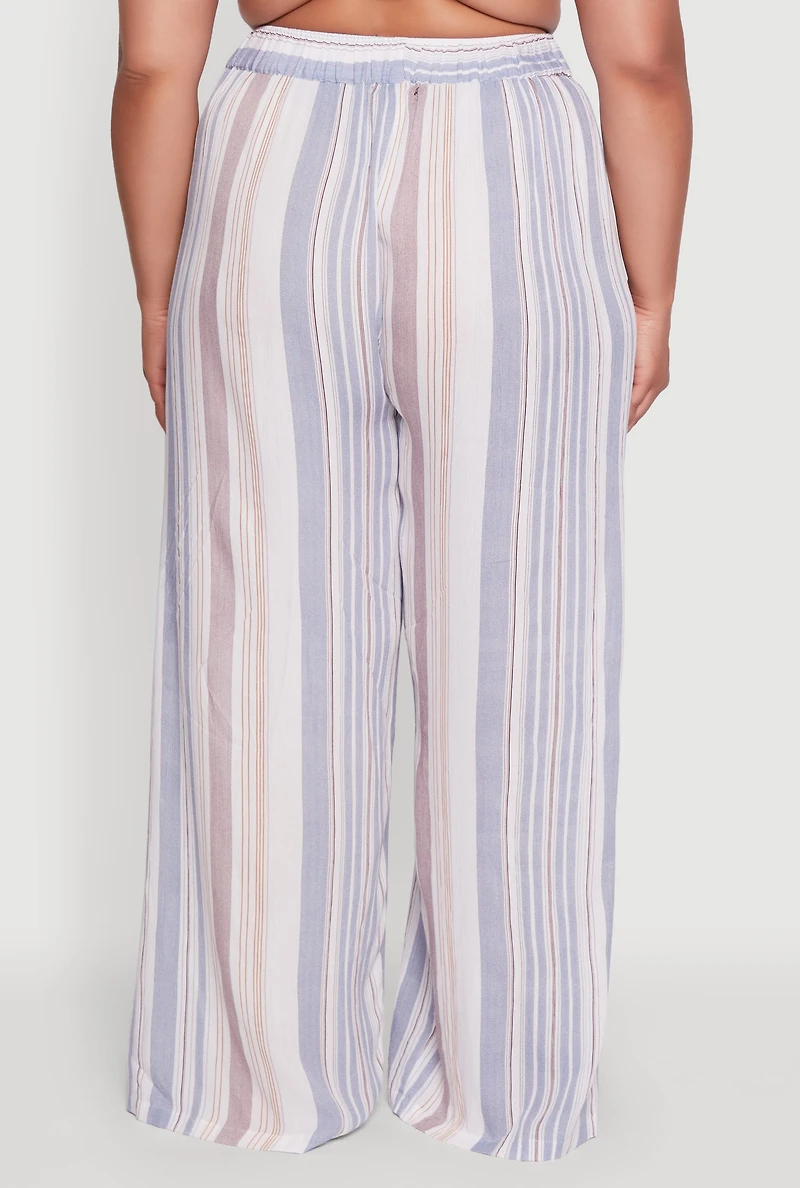 Womens Plus Size Striped Buttoned Split Hem Palazzo Pants, Multi, Size 1X