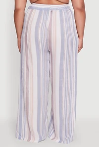 Womens Plus Size Striped Buttoned Split Hem Palazzo Pants, Multi, Size 1X