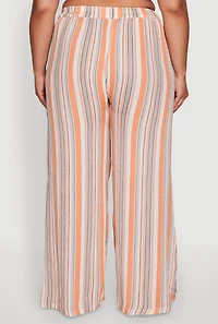 Womens Plus Striped Buttoned Split Hem Palazzo Pants, Multi,