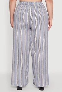 Womens Plus Size Striped Buttoned Split Hem Palazzo Pants, Blue, Size 3X
