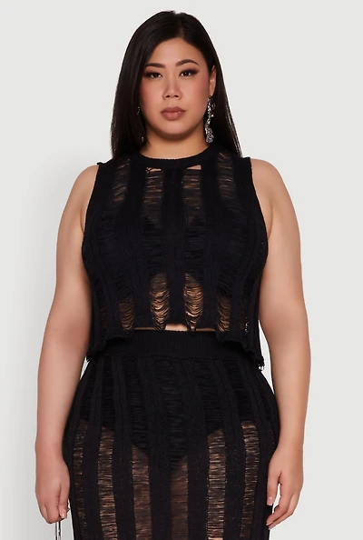 Womens Plus Size Stylish High Neck Shadow Stripe Crop Top, Black, Size 1X