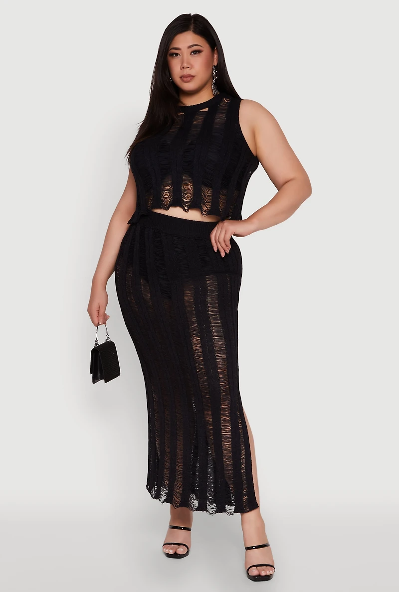 Womens Plus Size Stylish High Neck Shadow Stripe Crop Top, Black, Size 1X