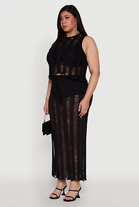 Womens Plus Size Stylish High Neck Shadow Stripe Crop Top, Black, Size 2X