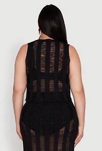Womens Plus Size Stylish High Neck Shadow Stripe Crop Top, Black, Size 1X
