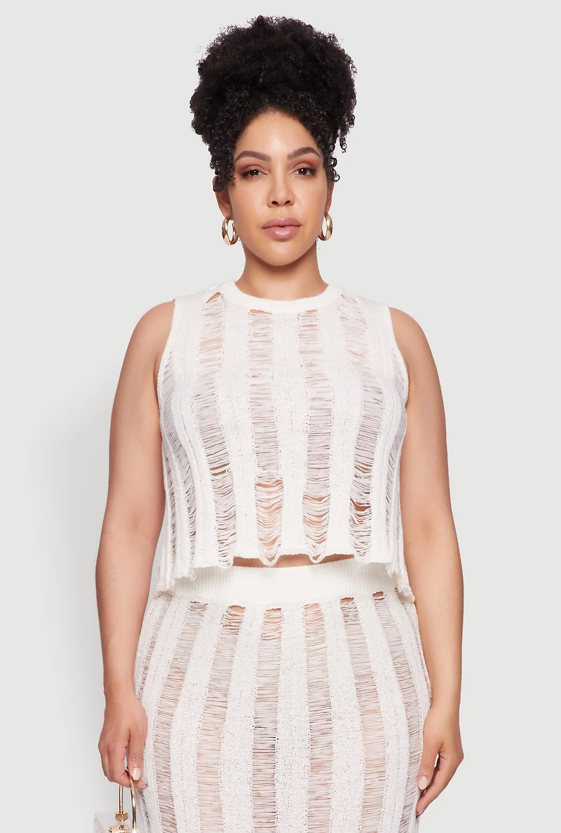 Plus Stylish High Neck Shadow Stripe Crop Top