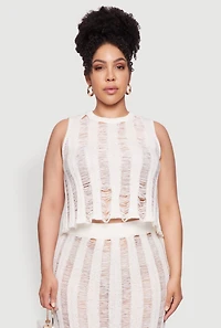 Plus Stylish High Neck Shadow Stripe Crop Top