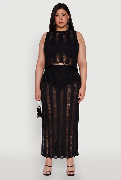 Plus Trendy Distressed High Waist Maxi Skirt