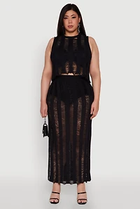 Plus Trendy Distressed High Waist Maxi Skirt