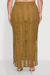 Womens Plus Size Trendy Distressed High Waist Maxi Skirt, Green, Size 2X