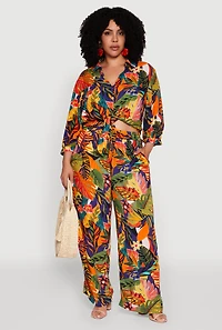 Womens Plus Size High Waisted Floral Print Palazzo Pants, Multi, Size 3X