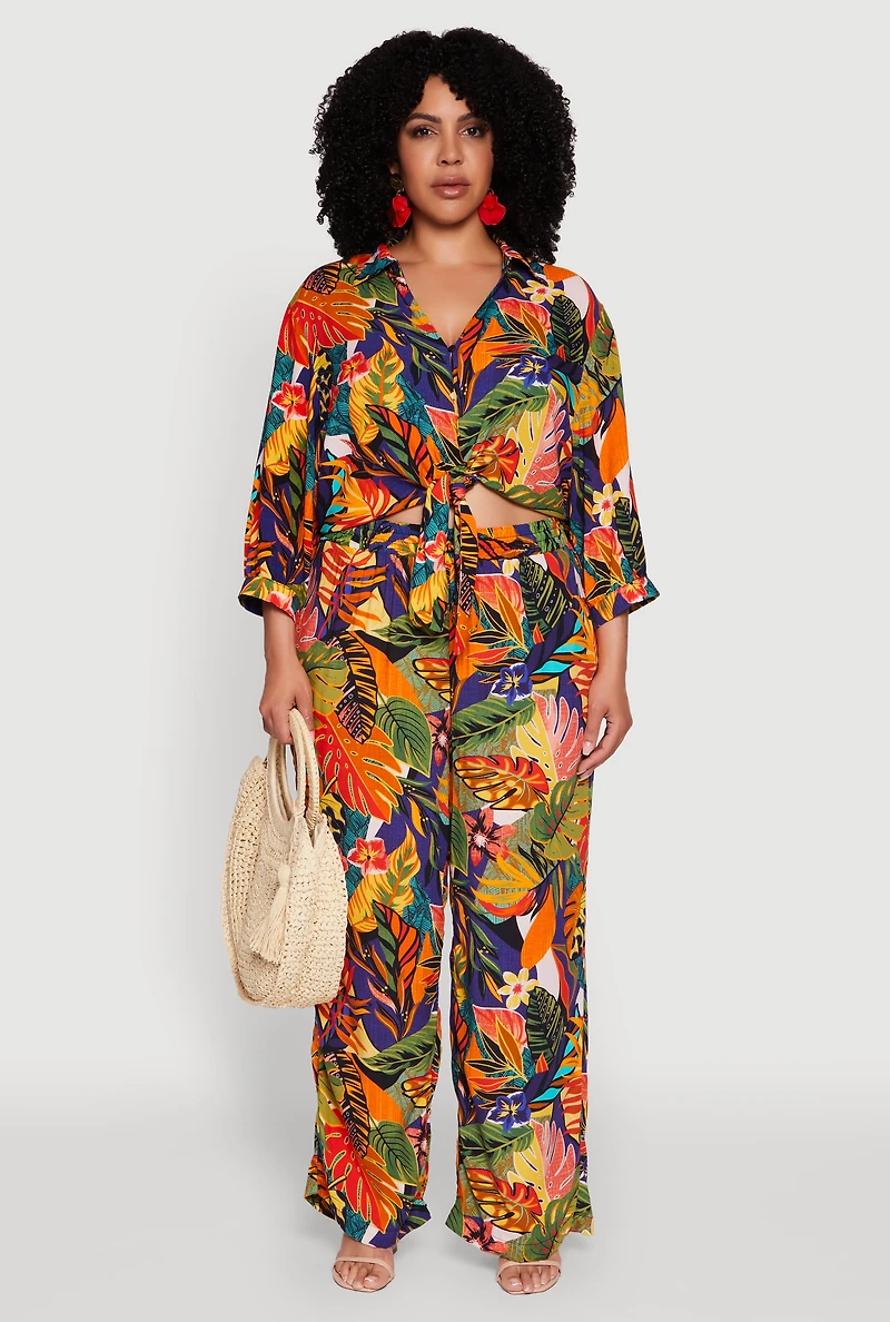 Womens Plus Size High Waisted Floral Print Palazzo Pants, Multi, Size 3X