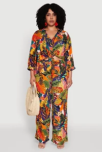 Womens Plus Size High Waisted Floral Print Palazzo Pants, Multi, Size 3X