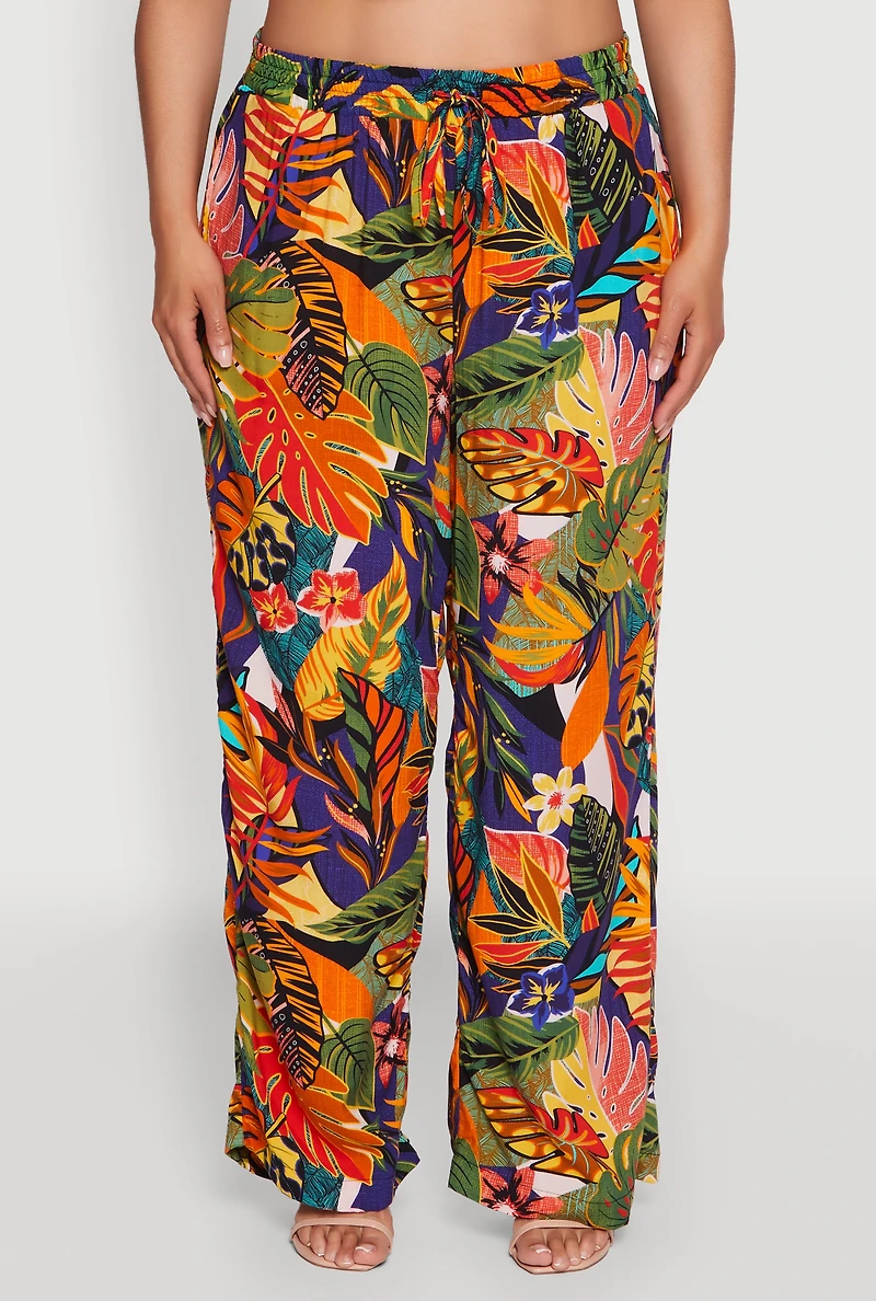 Womens Plus Size High Waisted Floral Print Palazzo Pants, Multi, Size 3X