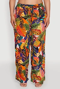 Womens Plus Size High Waisted Floral Print Palazzo Pants, Multi, Size 3X