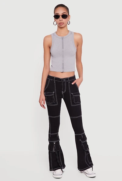 Seamless Zip Front Ribbed Knit Tank Top