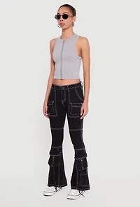 Seamless Zip Front Ribbed Knit Tank Top