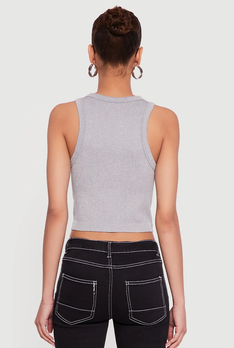 Seamless Zip Front Ribbed Knit Tank Top