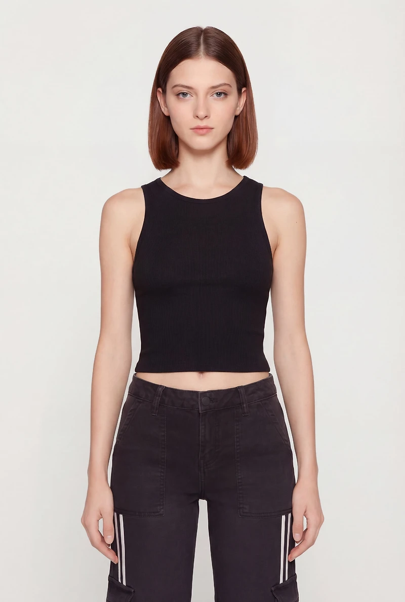 Seamless Cropped Tank Top with Shelf Bra