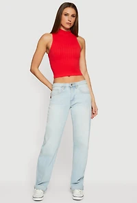 Seamless Ribbed Knit Mock Neck Crop Tank Top