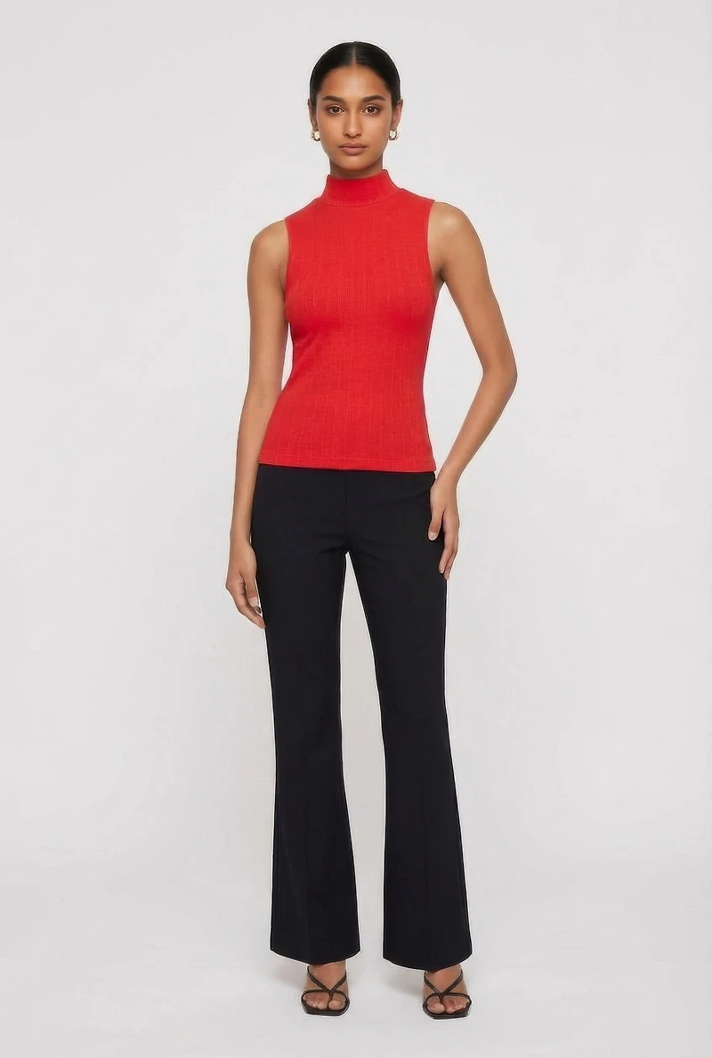 Seamless Ribbed Knit Mock Neck Crop Tank Top