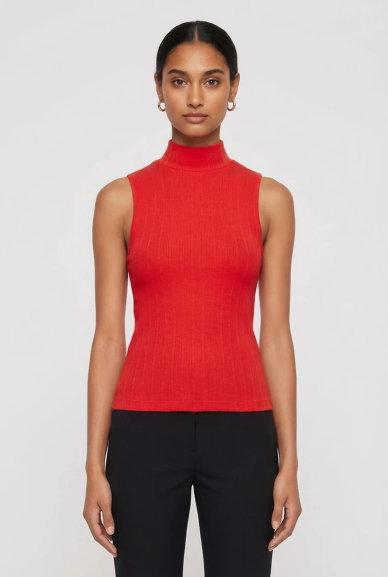 Seamless Ribbed Knit Mock Neck Crop Tank Top