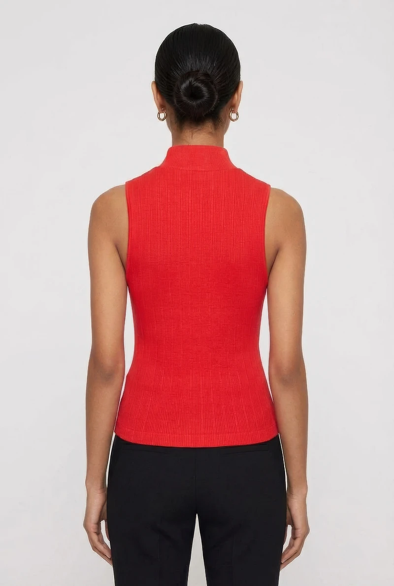 Seamless Ribbed Knit Mock Neck Crop Tank Top