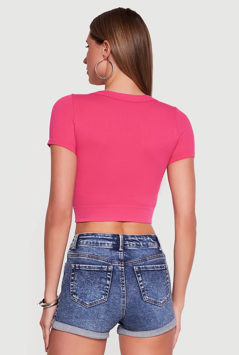 Seamless Cropped V Neck Short Sleeve Tee