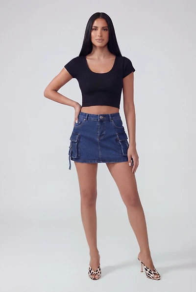 Seamless Ribbed Knit Cropped Tee