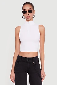 Mock Neck Compression Rib Knit Tank Top