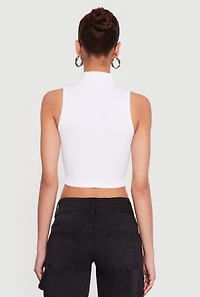 Mock Neck Compression Rib Knit Tank Top