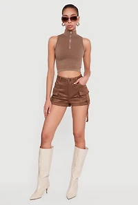 Mock Neck Compression Rib Knit Tank Top