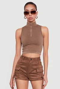 Mock Neck Compression Rib Knit Tank Top