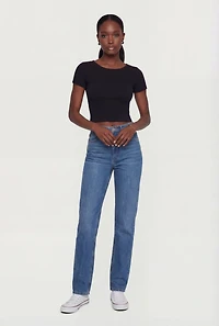 Solid Short Sleeve Crew Neck Crop Top