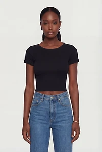 Solid Short Sleeve Crew Neck Crop Top