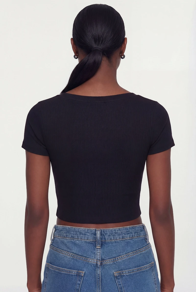 Solid Short Sleeve Crew Neck Crop Top