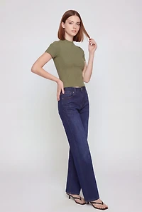 Seamless Rib Knit Mock Neck Short Sleeve Tee