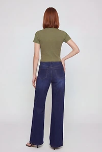 Seamless Rib Knit Mock Neck Short Sleeve Tee