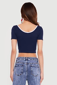 Cropped Contrast Trim Seamless Scoop Neck Tee