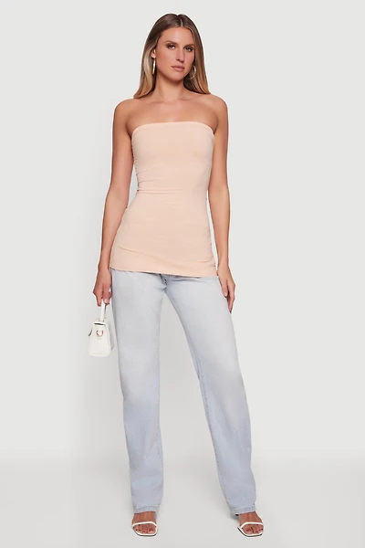 Solid Ruched Strapless Top