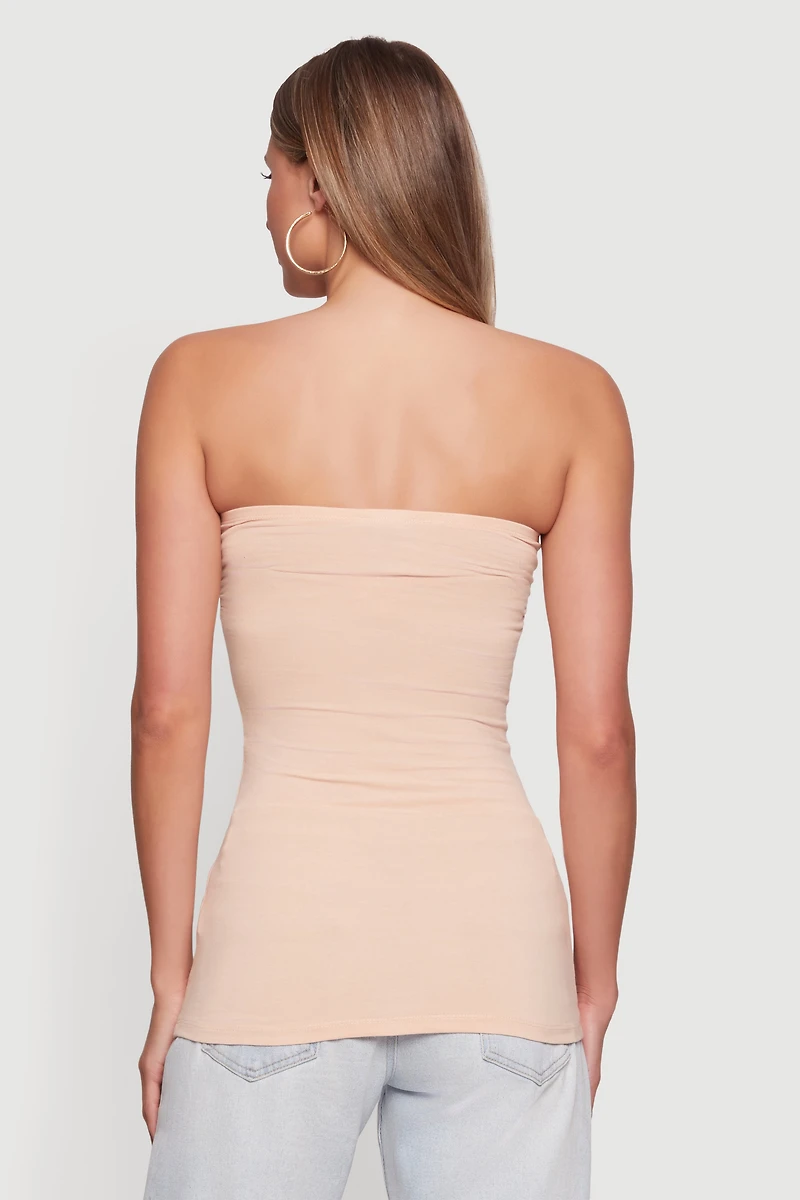 Solid Ruched Strapless Top