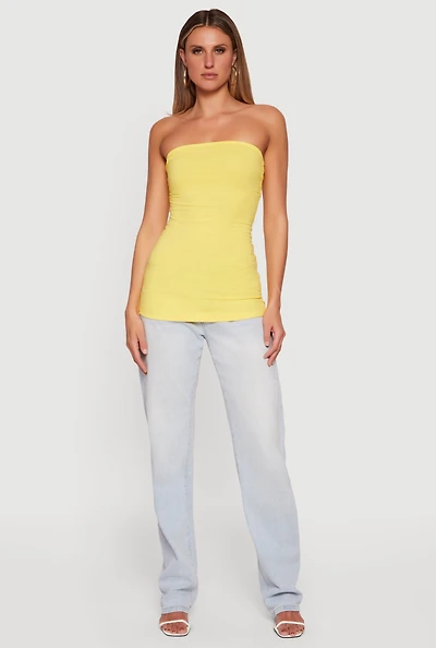 Solid Ruched Strapless Top