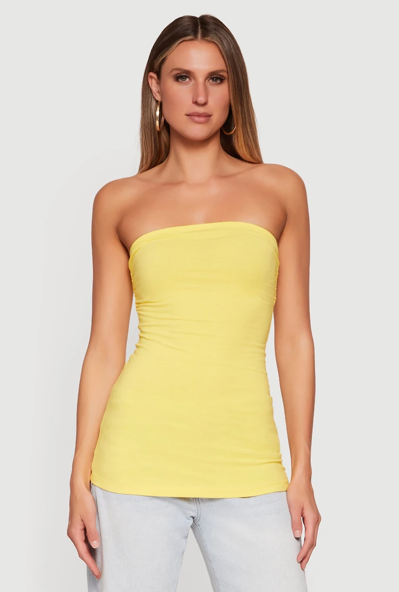 Solid Ruched Strapless Top